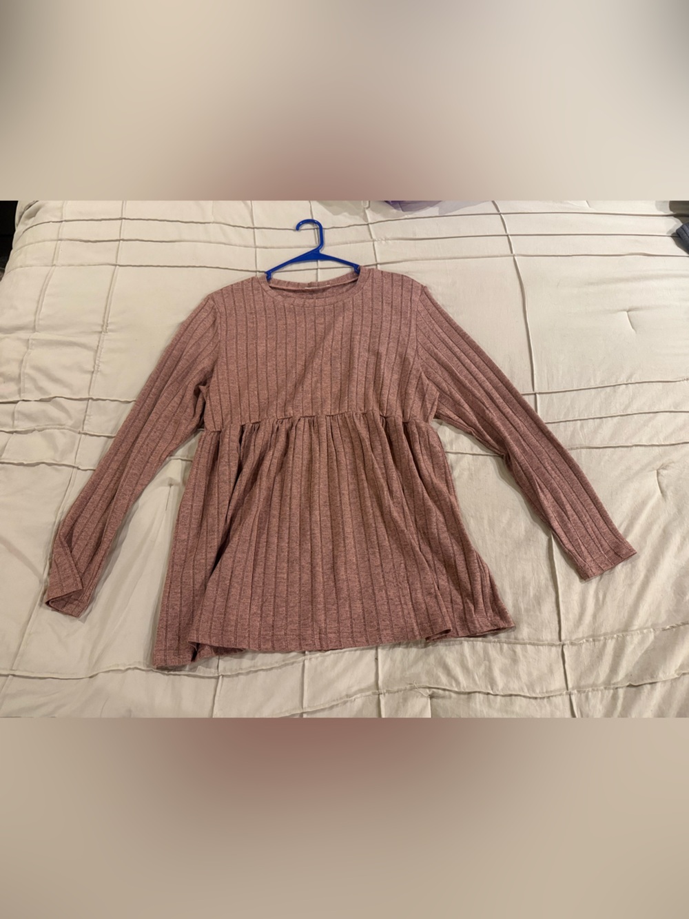 Ribbed Long-Sleeve Peplum Top - Dusty Rose - Size L/XL (14/16) 0X